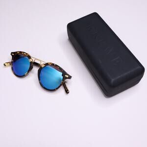 KREWE St Louis Sunglasses in Bengal Polarized 24K Round Custom Blue Lens